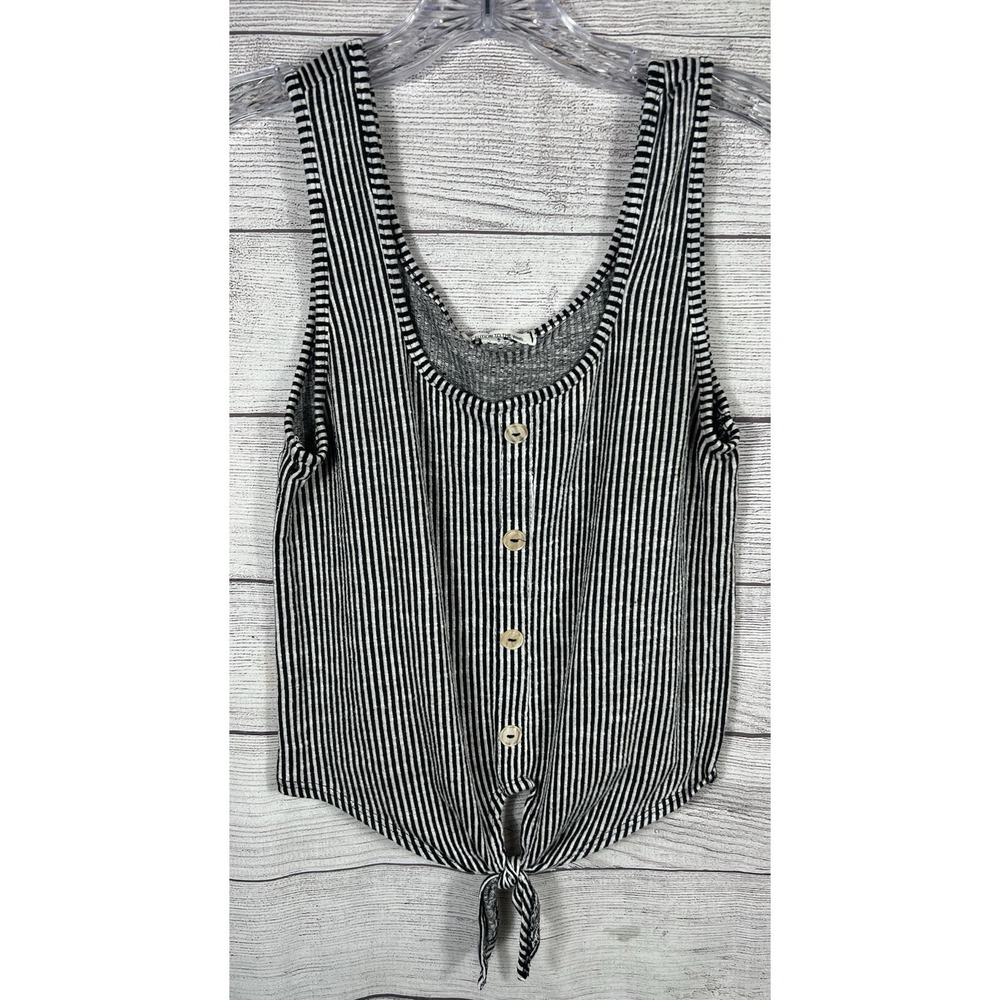 Caution To The Wind Women's Black White Striped Crop Tank Top Tie Front XS/S